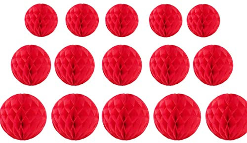 15 Stück Wabenbälle Dekorationen 10.2 cm, 15.2 cm, 20.3 cm, Party-Wabenball, Blumen-Pompons, Blumen-Bälle zum Aufhängen für Party, Babyparty, Geburtstag, Hochzeit, Kinderzimmer, 20.2 cm, rot)