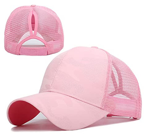 Casquette de Baseball Queue de Cheval en Maille, Casquette de Sport pour Femmes, Ajustable et Lavable, Casquette de Baseball Truckers Ponycaps (Rose)