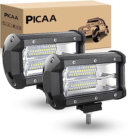 PICAA Led Arbeitsscheinwerfer 2X5 Zoll 13.5 CM 72W 7D Led Lichtbalken 12V 24V 6000K Led Zusatzscheinwerfer Bar Flood LED Arbeit Licht Bar für SUV Offroad ATV UTV Traktor 4x4 Auto
