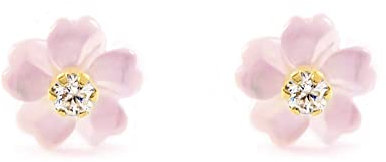 Damen & Kinder Perlmutt pink Blumen Ohrstecker - Gelbgold 9 Karat (375) - Mondepetit - Geschenkbox - Garantiezertifikat