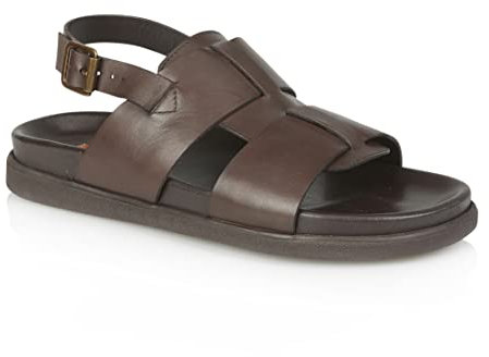 Silver Street London Men's Tucson Full Leather Panel Sandal with self colored Buckle, Brown, 10