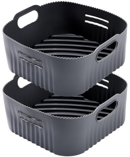 21CM Molde Silicona Freidora de Aire, 2PCS Cuadrado Accesorios Freidoras de Aire para COSORI 5,5L 4,7L, Cecotec 6L, 5,5L, Reutilizable Accesorios Freidora sin Aceite en lugar de Papel de Horno, Gris