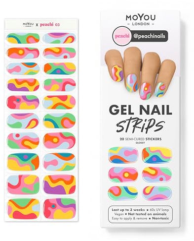 MOYOU LONDON Halbgehärtete UV Gel Strips - 20 Stück - Gel-Nagelfolien UV Härtend für Maniküre in Salonqualität - PeachI 03
