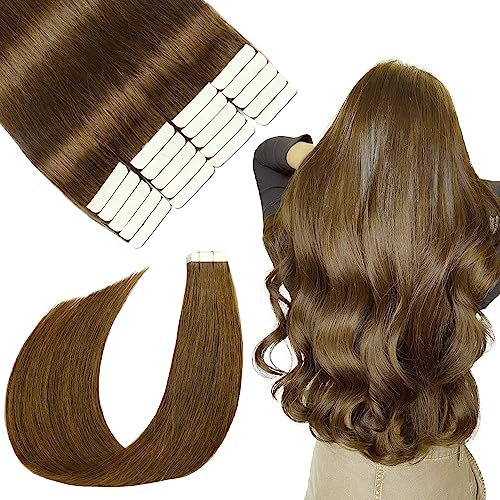 SURNEL Tape in Extensions Echthaar 50cm 100% Remy Schokoladenbraun Haarverlängerungen Tape in Haarverlängerungen Echthaar Haar Extensions Echthaarverlängerung 20 Stück 50g(tape#4-50cm)