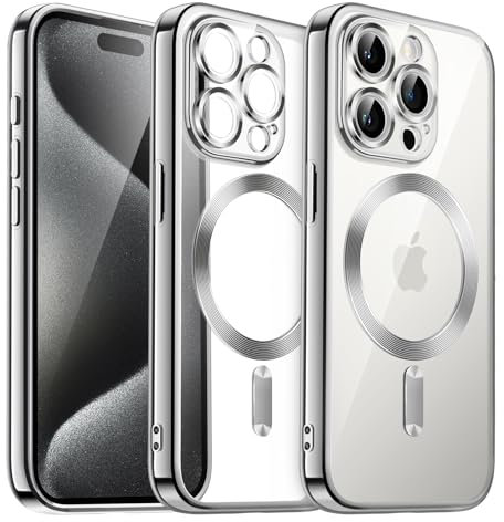 JETech Weiche Klar Hülle für iPhone 15 Pro 6,1 Zoll, Kameraschutz Vollständiger, Kompatibel mit MagSafe Kabellosem Laden, Stoßfest Elektroplattiert TPU Handyhülle (Silber)