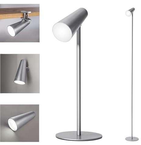 SONNENKERZE 5 IN 1 LED AKKU-MULTIFUNKTIONSLAMPE DIMMBAR TISCHLEUCHTE STANDLEUCHTE TASCHENLAMPE CLIPLEUCHTE KLEMMLEUCHTE TAGESLICHTLEUCHTE (silber)