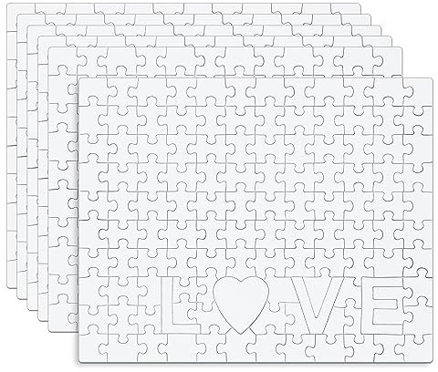 6 Blatt Leere Puzzles, 120 Teile Leere Puzzleteile Herz, 20 x 25 cm Leeres Puzzle-Herz mit Love Worten Ganz Weiße Puzzles für Aktivität, Party, DIY-Bastelarbeiten
