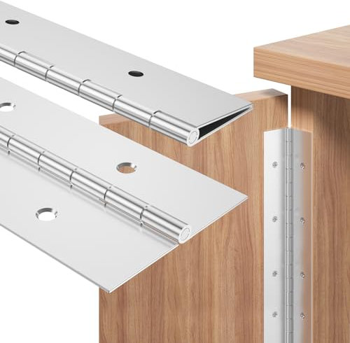 WENQUIT Silver Classic Stainless Steel Piano Hinges, 24Inch x 2Inch, 2PCS Heavy Duty, Continuous Hinge for Woodworking Toolboxes Cabinets Boat Panels