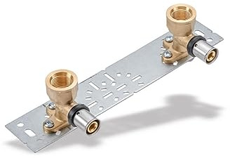 ENVIRON Pressfitting - Wandwinkel montiert auf Montageplatte (Stichmaß: 153mm) für Verbundrohr Made in Germany [16 x 2mm - 1/2] | Fittingefür Mehrschichtverbundrohr Aluverbundrohr (16 x 2mm - 1/2)