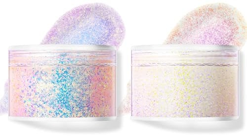 LOPHE Body Glitter gel, 2PCS Glitzer Gesicht Körperglitzer Pailletten, Body Lotion Glitzer Flüssiger Lidschatten Sicher und Ungiftig, Meerjungfrau Pailletten für Face Hair Nails Halloween(Weiß/Lila)