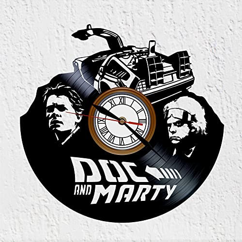 VINY WOODY Fantastische Reiseuhr aus Vinyl, 30 cm, Schwarz, Wanduhr, Unisex, Kinderzimmer