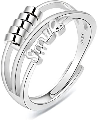 Kamise 925 Sterling Silber Angst Ringe für Damen, Offen Silber Anxiety Ring, Einstellbar Unisex Angst Spinning Ringe, Verstellbar Fidget Spinner Ring Anti Stress Ringe Stimmungsring Dekompressionsring