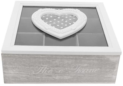 Maury's Scatola da The con Cuore a Pois Contenitore Porta Tisane Te Tea caffè in cialde spezie Scatola Porta bustine da thè infusi Tisane in Legno Stile Shabby Chic (Scatola Cuore)