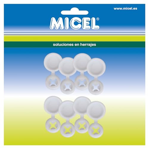 MICEL - 92611 - Tapón de Plástico para Tornillos, para Remaches Ciegos de Matrícula, 8 Unidades, de Nylon, Color Blanco, Diámetro Exterior de 12 mm