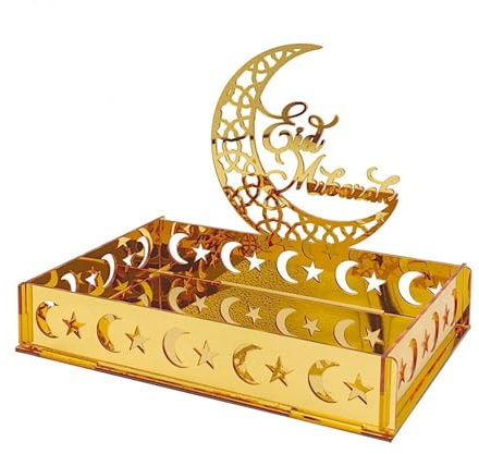 Cokbyavla Ramadan Teller Serviertablett Mond Stern Tabletts Eid Mubarak Islam Muslim Party Festival Tischdekoration Serviergeschirr Teller Dessert Lebensmittel Gebäck Display Halter