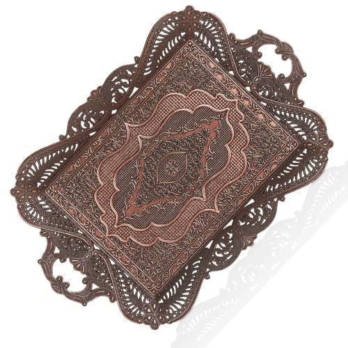 Antique Vintage Tea Coffee Serving Tray Table Home Decor Decorative Handle - Arabic Persian Turkey Fancy Rustic Farmhouse Rectangular Decorative Beverage Bar Ottoman Style Tray Traditional Unique