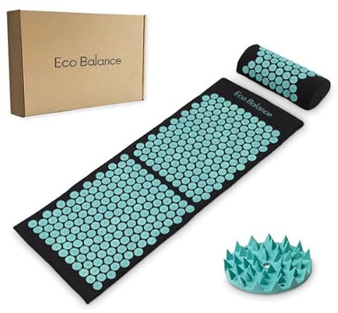Eco Acupressure Mat & Pillow Set – Black-Mint (110cm) | Natural Stress Relief & Muscle Relaxation | Premium Acupuncture Massage Mat for Back, Neck, & Feet Pain Relief