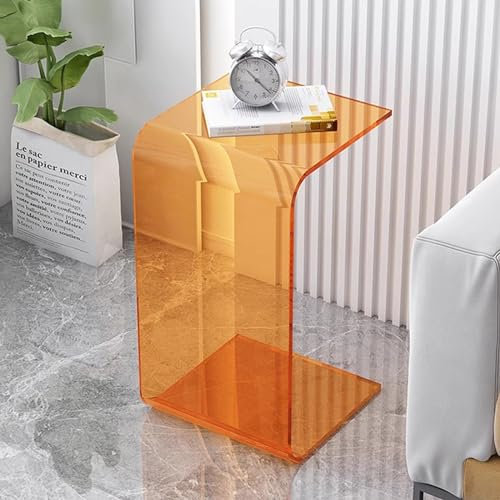 Acryl-Couchtisch, C-förmiger, Durchsichtiger, Moderner Beistelltisch, Transparenter Acryl-Beistelltisch, Leicht zu Reinigen und Sichere, Runde Kanten, für Wohnzimmer, Schlafzimmer, Büro(Orange,12x12x2