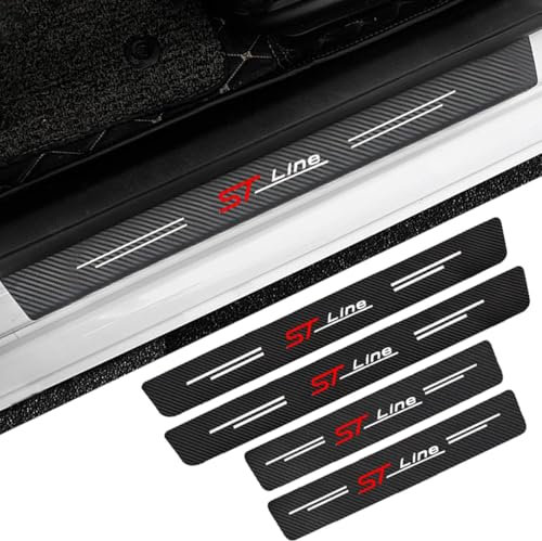 4Pcs Car Door Sill Protector for Ford Focus EcoSport Kuga Mondeo Fiesta Puma ST-Line, Threshold Scuff Plate Cover Car Kick Plates Accessories Automobile Door Steps Welcome Pedal Decorative Strips