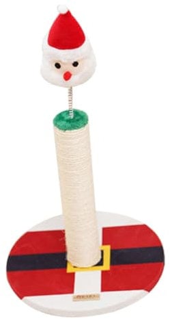 Levemolo Christmas Themed Cat Scratching Post Decorative Vertical Sisal Rope Scratcher for Cats Integrated Kitten Scratcher Stable Holiday Design to Protect Furniture