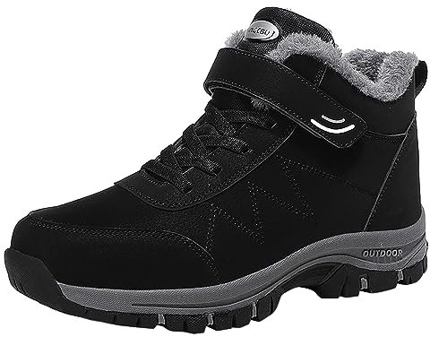 Trekkingschuhe Damen Gefüttert Outdoor Kletterschuhe Schneeschuhe Regenschuhe Warm Wasserdicht Bergschuhe Übergangs Hiking Expedition Winter Jagdstiefel Schneestiefel Schwarz 39