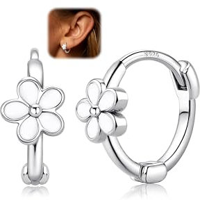 CASSIECA 925 Sterling Silber Creolen Ohrringe für Damen Mädchen Gänseblümchen Blumen Ohrringe Minimalistische kleine Huggie Ohrringe