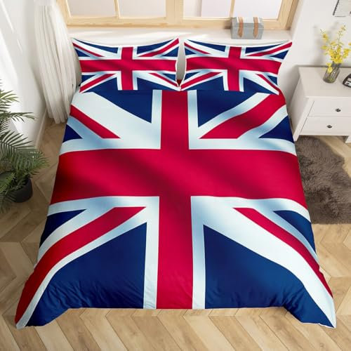 Union Jack Bettbezug 135x200,Retro Vereinigtes Königreich Flagge Bettwäsche Sets für Jungen Mädchen,Vintage London Schlafzimmer Dekor Bett Set für Bett,Red Blue England Schlafzimmer Set Kein Tröster