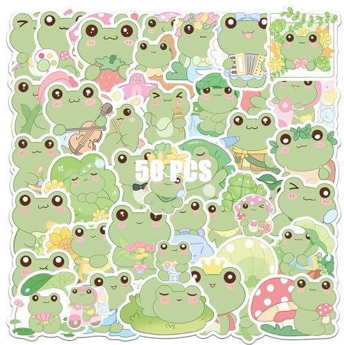 50 Stück Frosch Aufkleber, Vinyl Wasserdichte Sticker, Tier Aufkleber, Ästhetische Kawaii-Sticker für Fahrrad, Skateboard, Auto, Kinder, Gepäck, Decal