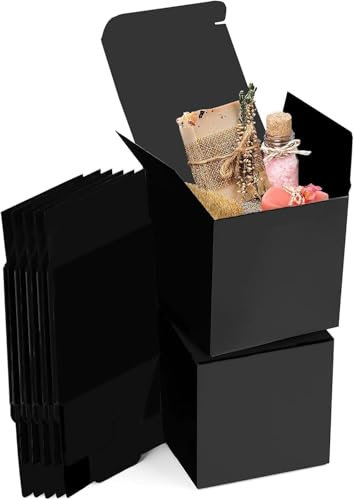 Pappschachteln mit Deckel,15 Stk Geschenkboxen Kraftpapier Schwarz, 10 x 10 x 10 cm Karton Schachteln, Geschenkbox Quadratisch für Geschenke, Party, Geburtstag, Hochzeit