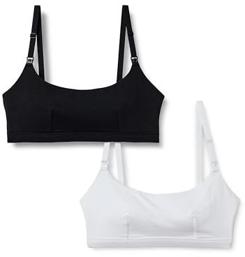 Amazon Essentials Reggiseno da Allattamento Comodo in Jersey di Cotone Donna, Pacco da 2, Bianco/Nero, L