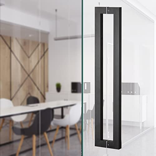 DUDSME Manija interior de granero para puerta de cristal y metal, acabado de acero inoxidable, manija de puerta corredera, manija de barra comercial pesada de espalda a espalda (B negro, 60 cm)