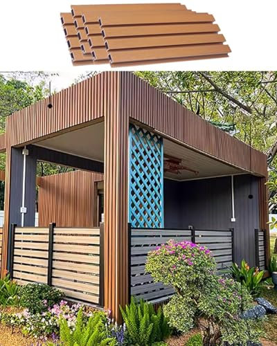 Sichtschutz Zaun 6 Fuß Hoher Terrassenlattenzaun, Dekorativ, Robustes Geriffeltes, Strukturiertes Holz-Kunststoff-Komposit, Sichtschutz für Den Garten in Individuell Anpassbarer Größe(388.8cmx183cm/12