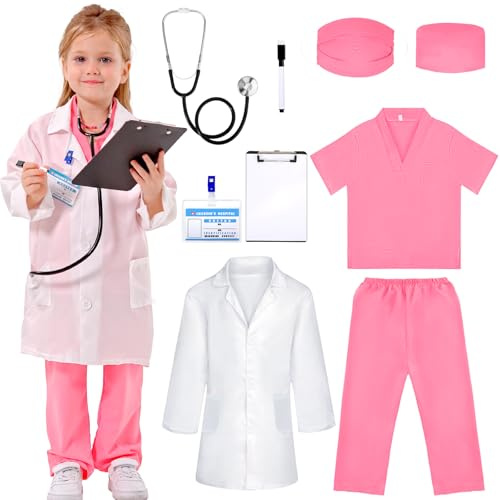 Liberry Doctor Costume for Kids, Toddler Doctor Dress Up Clothes with Real Stethoscope, Career Day Role Play Gift for Girls