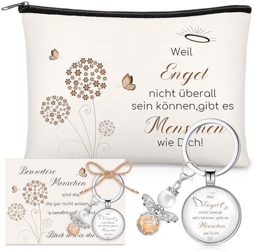 Xuniea Kollegen Abschiedsgeschenk-Set mit Tasche und Anhänger, Engel | Inspirierende Kosmetiktasche, Schutzengel Schlüsselanhänger mit Grußkarte, Für Kollegen, Freunde, Ruhestand und Jobwechsel