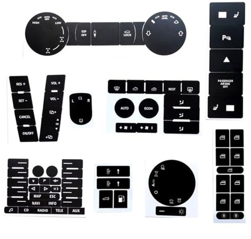 FUBESK Kit de réparation de boutons autocollants en vinyle pour interrupteur intérieur Touareg 04-09 Radio Nav