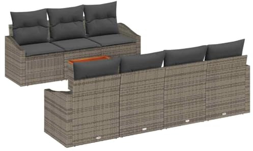 vidaXL 8-teiliges Garten-Sofa-Set mit Kissen in Grau aus Poly-Rattan – Stylisch und bequem für deine Outdoor-Möbel auf Balkon und Terrasse. Modulares, wetterfestes, modernes Lounge-Set für den Garten.