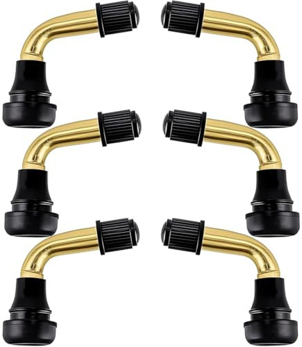 JEYORZY 6 Stücke 90 Grad Motorrad Tubeless Ventil, Roller Ventil, Reifenventil, Messing Tubeless Ventil, Roller Ventil PVR60 Reifenventil, Winkelventil Messing Snap-In für Autos, Motorräder, Fahrräder
