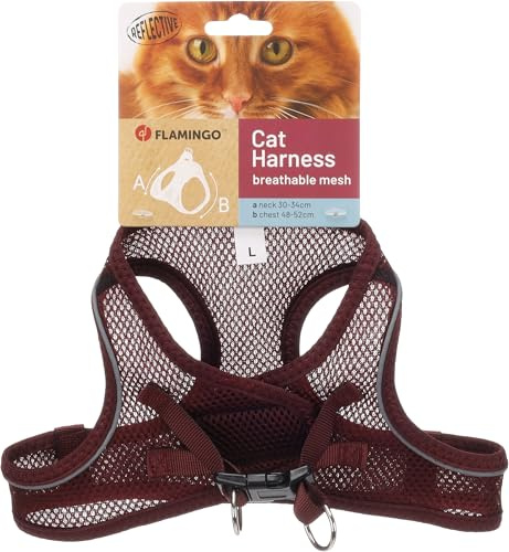 katzengeschirr - Step&Go Berta aubergine L - 30-34 cm / 48-52 cm - Nylon mit atmungsaktivem mesh und reflektierenden Streifen