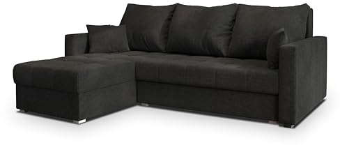 Masseno Ecksofa NIDA mit Schlaffunktion L-Form, Sofa mit Bettkasten, Wohnzimmersofa, Couch, Soffa, Bettsofa, Couchgarnitur- Schwarz, INARI 100