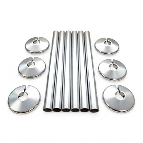 Radiator Pipe Sleeves and Collars for 15mm Pipework - Polished Chrome Effect (Pack of 6 Sleeves and 6 Collars)