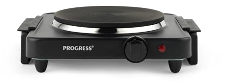 Progress Piastra elettrica singola, 1500 W, 18,5 cm | 5 livelli calore, spia alimentazione, piedini antiscivolo, superficie compatta facile da pulire, per cucine e caravan