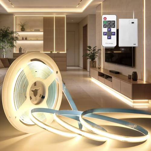 BRIMETI LED Streifen Batterie 3M COB Neutralweiß 4000K Dimmbar 320LEDs/M Batteriebetrieben 5V LED Strip mit Fernbedienung Selbstklebend Lichtband Flexibel DIY für Zuhause Beleuchtung Küche