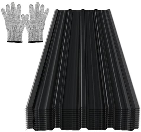 Monucep 12X Trapezblech 129×46cm – 7m²,Wellblechplatten für Dach 0,25mm, Verzinktes Stahl Profilblech für Gerätehaus, Carport & Gewächshaus – Anthrazit, Schnittschutzhandschuhe
