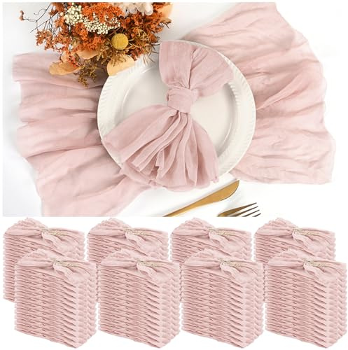 100 Stück Stoffservietten Rosa Gaze-Servietten für Hochzeit, geknitterte Stoffservietten im Bulk für Hausparty rustikale Tischdekoration, 43 x 43 cm