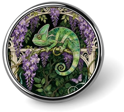 1 Inch Custom Chameleon Wisteria Vine Lapel Pins for Suits Funny Brooches for Men Women Vintage Pin Badges for Bags Jackets Backpacks Hats Button Badge Collection Gifts-Round