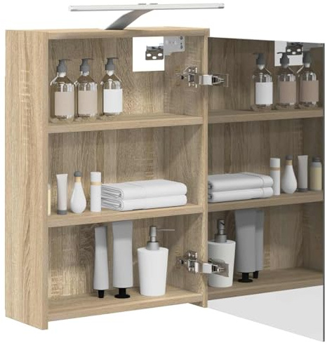 vidaXL Badezimmerspiegelschrank mit Tür Sonoma-Eiche 43 x 16 x 62.5 cm, Moderne Badezimmer, rechteckiger Stauraum, Wandregal, doppelseitiger Spiegel, Flexibles Möbel