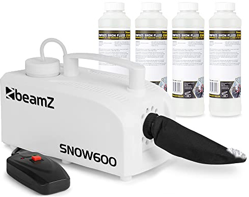 beamz Snow600 Snow Machine with 20L Concentrated Fluid, Party & Festivals | Adjustable output, easy setup, portable design, indoor & outdoor