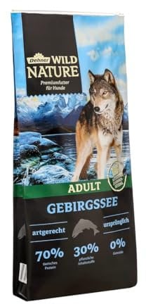Dehner Wild Nature Hundefutter Gebirgssee, Trockenfutter getreidefrei / zuckerfrei, für ausgewachsene Hunde, Lachs / Huhn, 12 kg
