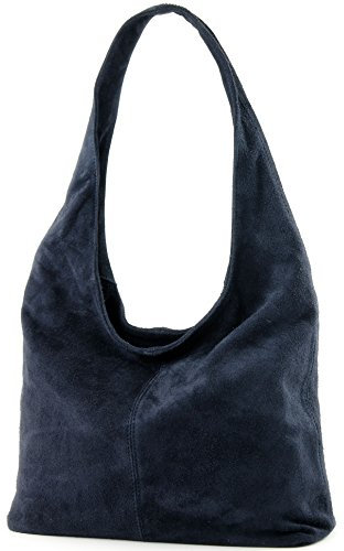 modamoda de T150 Damen Schultertasche Shopper Large aus Wildleder handmade in Italy, Farbe:Dunkelblau