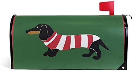Wamika Bassotto Cane in Stripes Welcome Magnetic Mailbox Post Box Cover avvolge, Cartoon Animal Verde Dimensioni Standard Makover Mailwrap Garden Home Decor